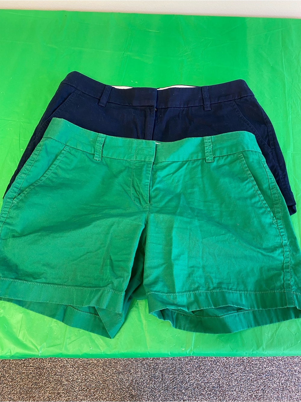 J. Crew Green and Navy Cotton Bermuda Shorts